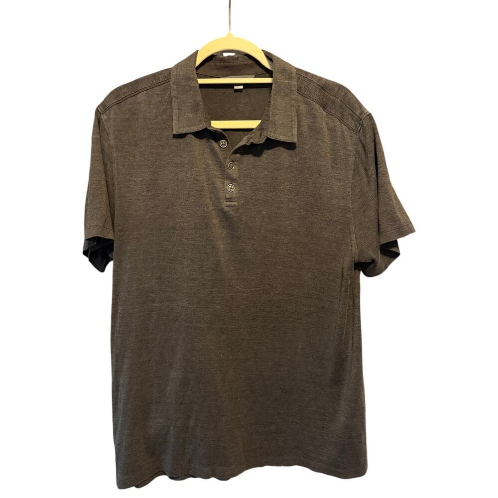 John Varvatos Men's Polo Shirt Large Charcoal Gray Slub Knit Made in Italy